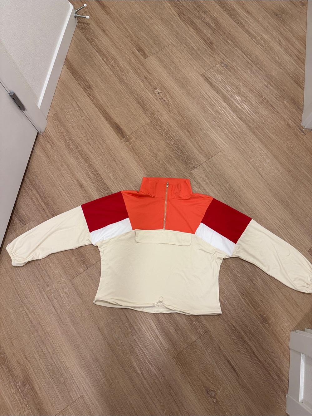 Women Colorblock Pullover Jacket - Cream, Orange & Red